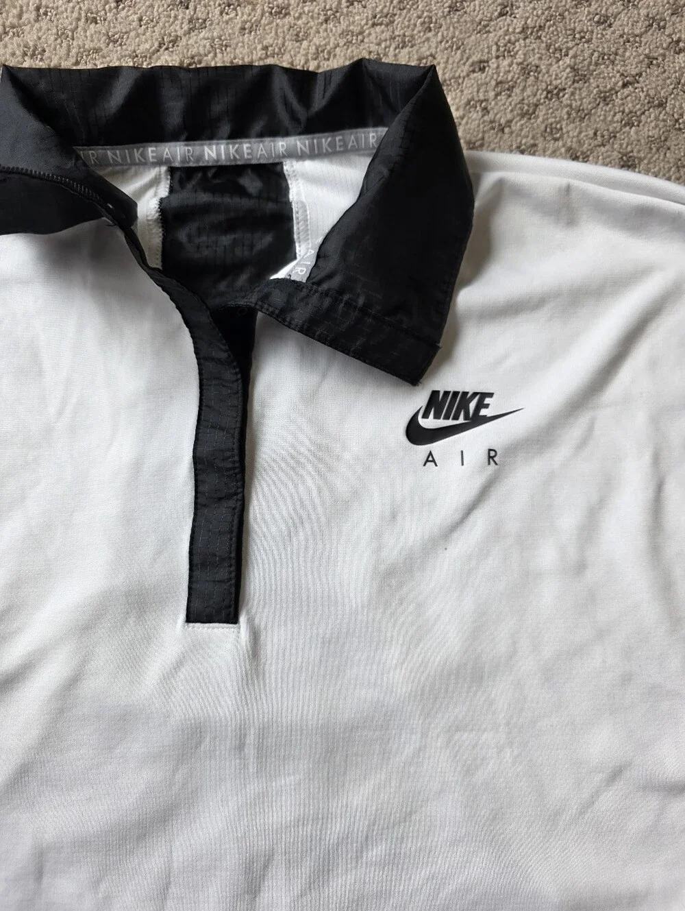 Nike Air Long Sleeve Polo Top in White with Black Trim